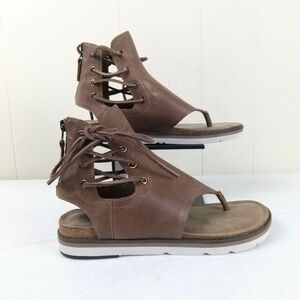OTBT Locate Sandals Women Size 7 Brown Leather Hobo Lace Up Back Zip